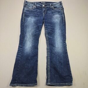 Silver Jeans Co Suki Bootcut Jeans Distressed Dark Wash Blue Womens 34x33